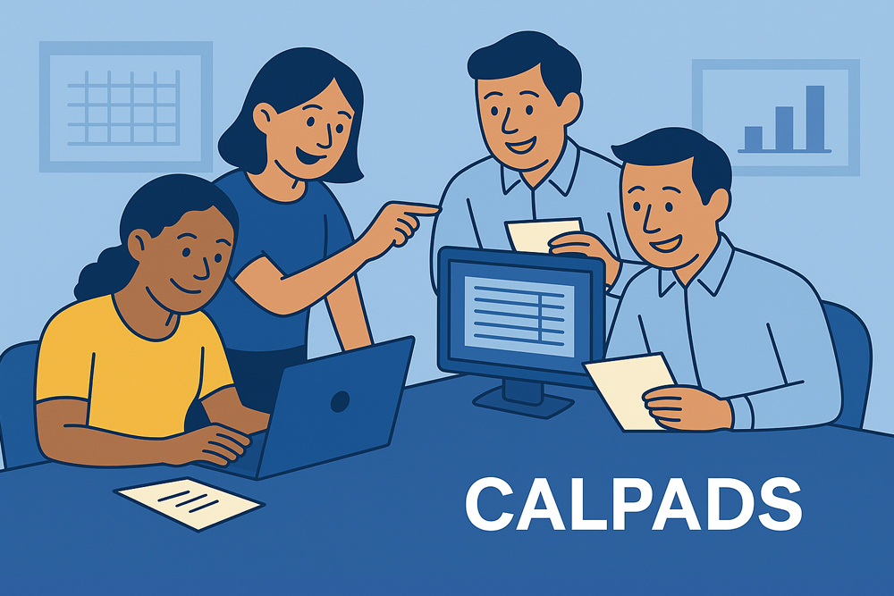 Team of educators working together on CALPADS reporting for expanded learning programs, illustrating collaboration and data compliance preparation